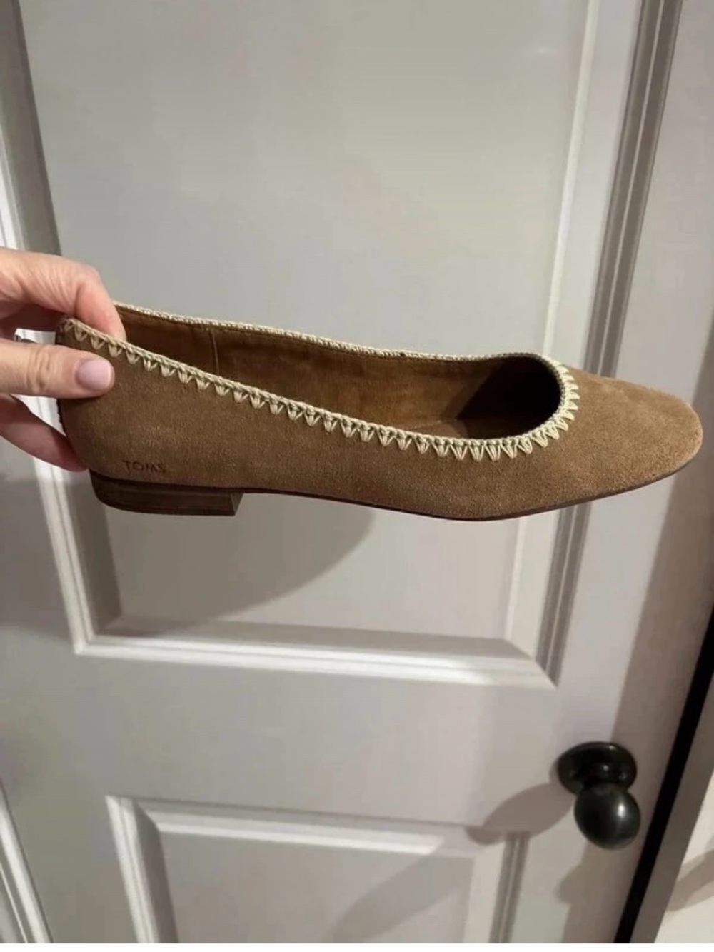 Toms Tan Suede Ballet Flat with Cream Trim